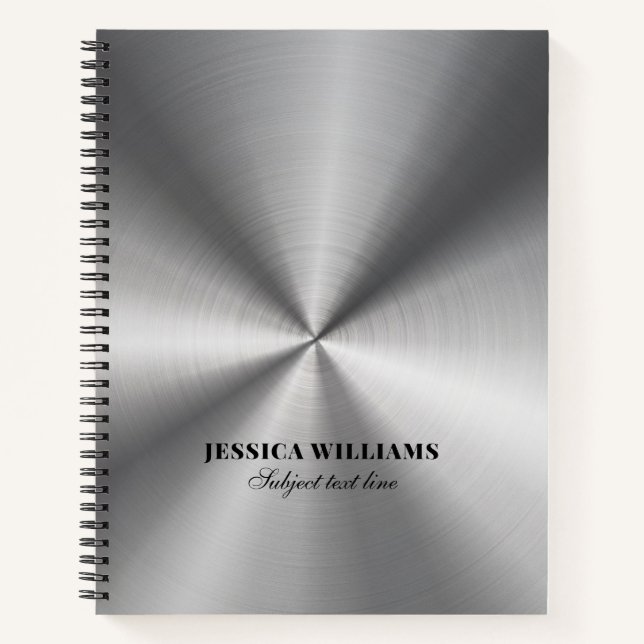Shiny Silver Grey Stainless Steel Look Notebook (Front)