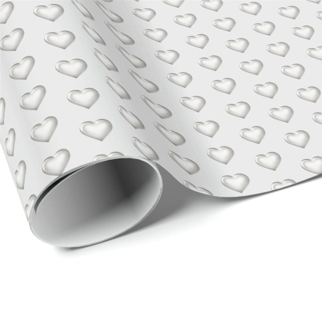 Shiny Silver Hearts Wrapping Paper (Roll Corner)