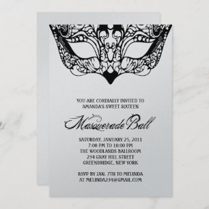 Shiny Silver Masquerade Invitations