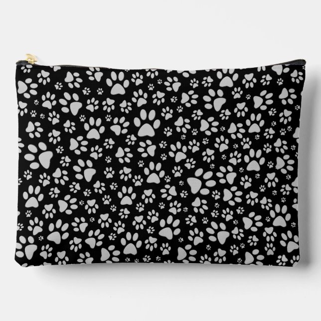 Shiny Silver Paws black Background Print Pattern Accessory Pouch (Front)