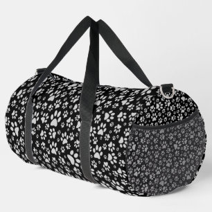 Shiny Silver Paws black Background Print Pattern Duffle Bag