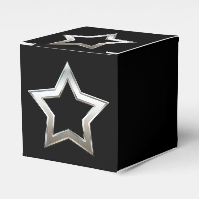 Shiny Silver Star Shape Outline Digital Design Favor Box (Front Side)