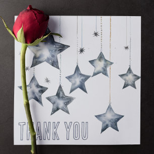 Shiny Silver Stars on Strings Thank You Card