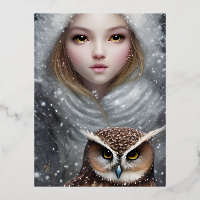Shiny Smooth Glass Look Girl and Owl