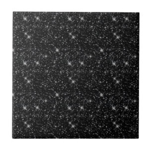 Shiny Sparkle Black Universe Lover Stars Astrology Tile