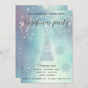 Shiny sparkle blue snowflakes corporate Christmas Invitation