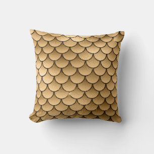 Shiny Sparkle Golden Bronze Fish Scale Mermaid Throw Pillow