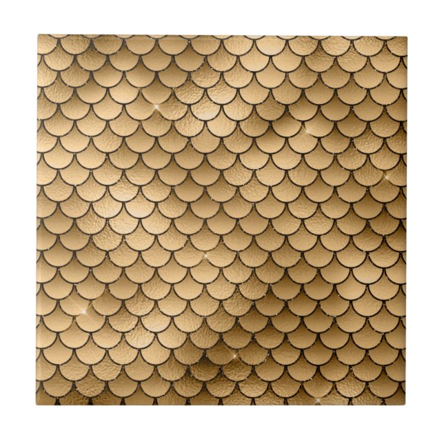 Shiny Sparkle Golden Bronze Fish Scale Mermaid Tile (Front)