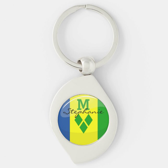Shiny St. Vincent and Grenadines Flag Keychain (Front)