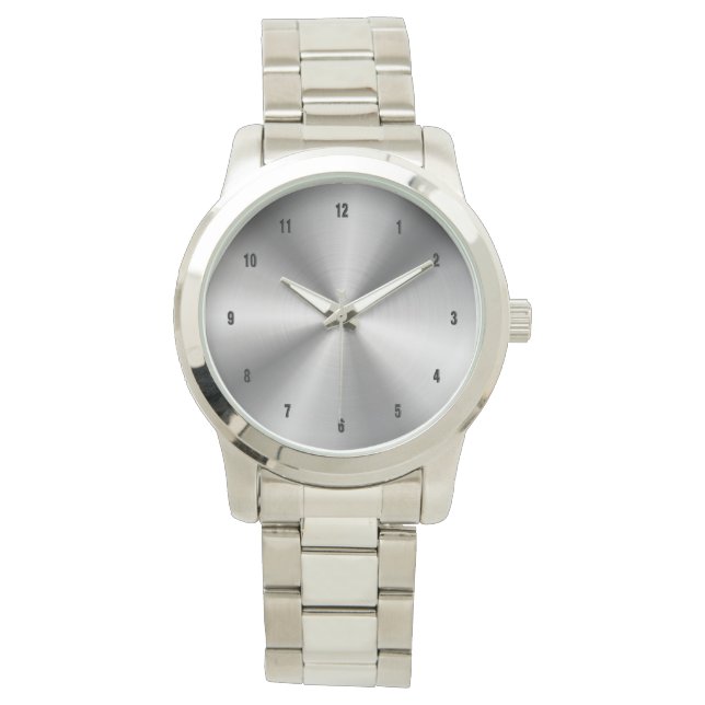 Shiny Stainless Steel Print Background Watch (Front)