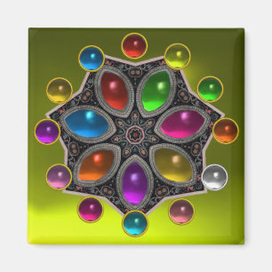 SHINY STAR WITH COLORFUL GEMSTONES Gold Yellow Magnet