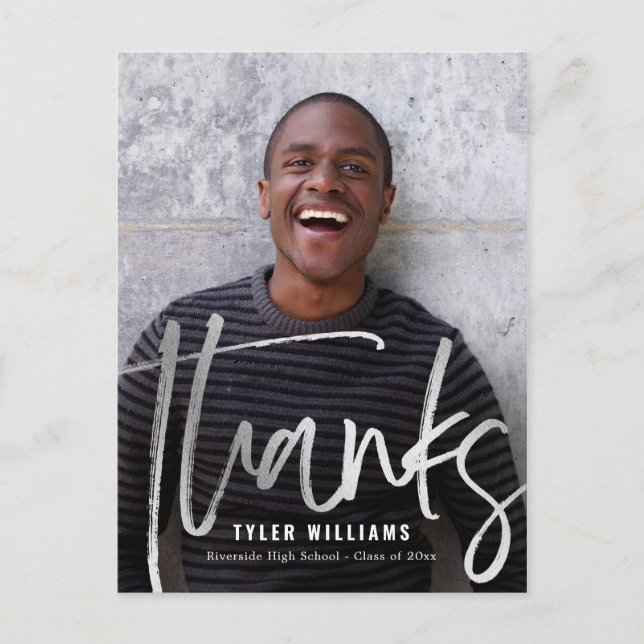 Shiny Strokes Modern Graduation Thank You Postcard (Front)