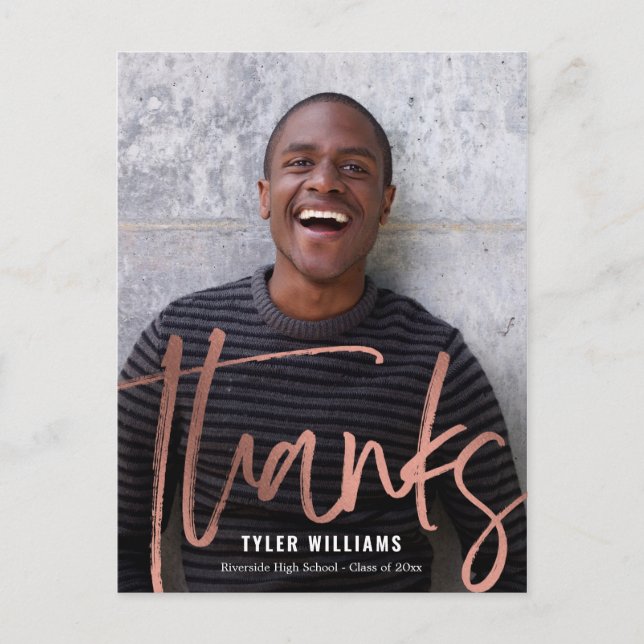 Shiny Strokes Modern Graduation Thank You Postcard (Front)