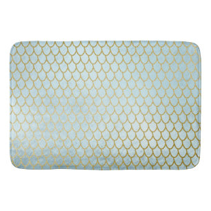 Shiny Teal Gold Glitter Mermaid Scales Bath Mat
