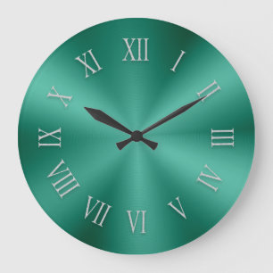 Shiny Teal Green Metallic Clock with Roman Numbers