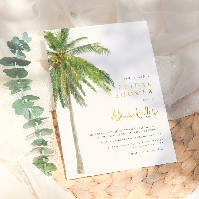 Shiny Tropical Watercolor Palm Tree Bridal Shower (Creator Uploaded)