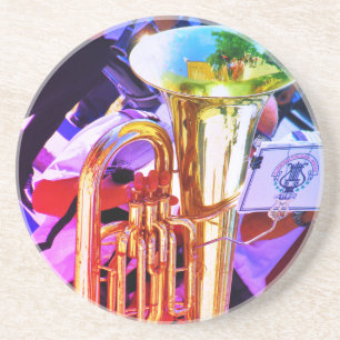 Shiny Tuba Slanted Perspective Brass Band Coaster