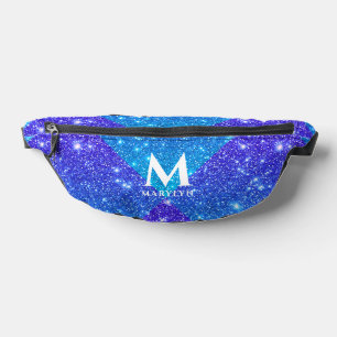 Shiny Turquoise Blue Glitter With White Monogram Fanny Pack