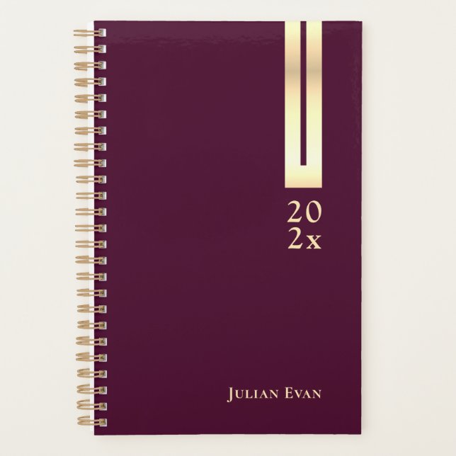 Shiny Vintage Burgundy Wine & Gold Non Dated Planner (Front)
