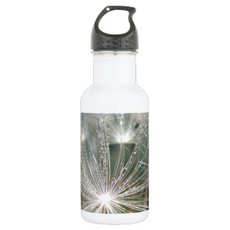 Shiny waterdrops on a white dandelion 532 ml water bottle