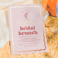 Shiny Wavy Retro Pink & Red Groovy Bridal Brunch
