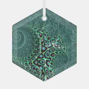 Shiny Wet Teal Spotted Octopus Fine Fractal Art Glass Ornament
