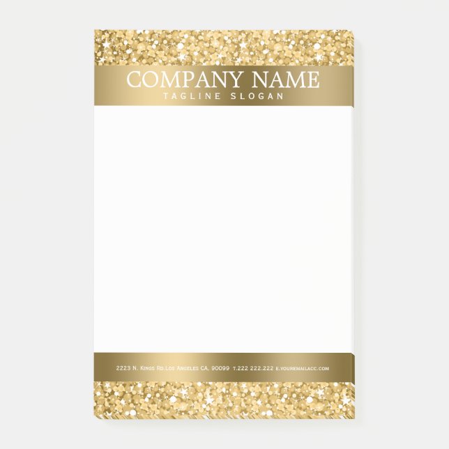 Shiny White And Gold Glitter Post-it Notes (Front)