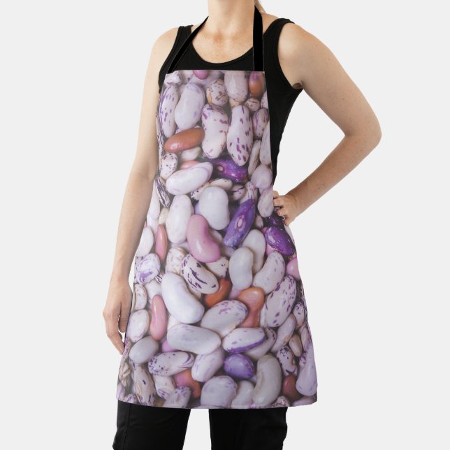 Shiny white and purple cool beans apron (Insitu)