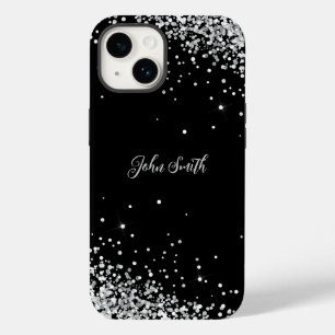 Shiny White Grey Glitter Black Text Customizable Case-Mate iPhone 14 Case