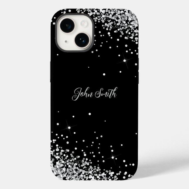 Shiny White Grey Glitter Black Text Customizable Case-Mate iPhone Case (Back)