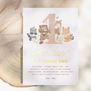 Shiny Woodland Animals First Birthday Party