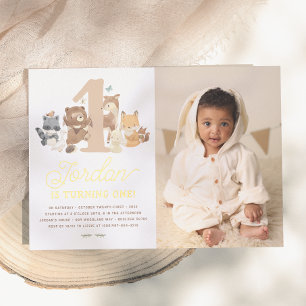 Shiny Woodland Animals First Birthday Party Photo