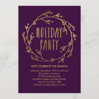Shiny Wreath Holiday Party Invitation - Purple