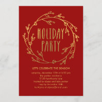 Shiny Wreath Holiday Party Invitation - Red