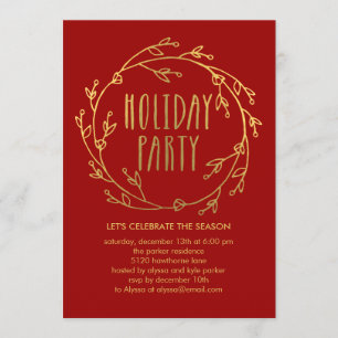 Shiny Wreath Holiday Party Invitation - Red