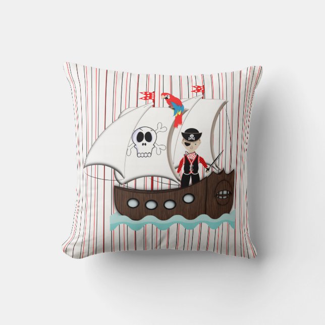 Ship Ahoy Matey Kids Pirate Theme Throw Pillow (Front)