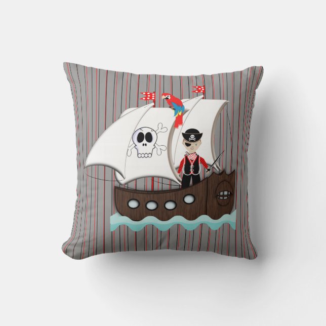 Ship Ahoy Matey Kids Pirate Theme Throw Pillow (Front)