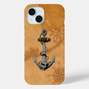 Ship Anchor And Nautical Map iPhone 15 Case