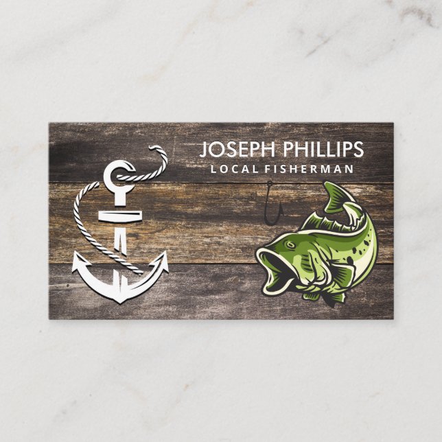 Ship Anchor | Bass Fish | Wood Business Card (Front)
