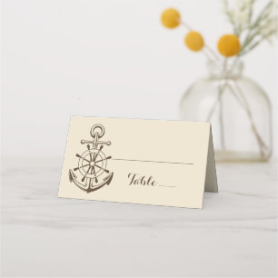 Ship Anchor Brown Tan Nautical Ship Wheel Wedding Place Card