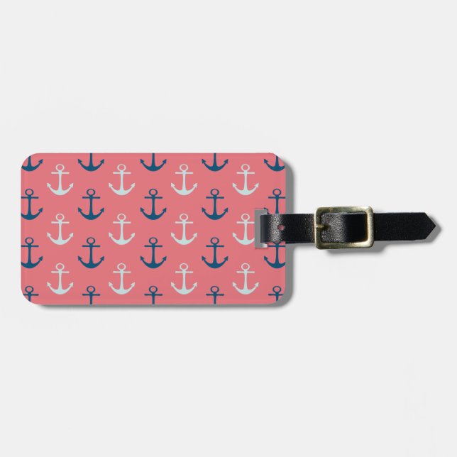 Ship Anchors on Rose Luggage Tag (Front Horizontal)
