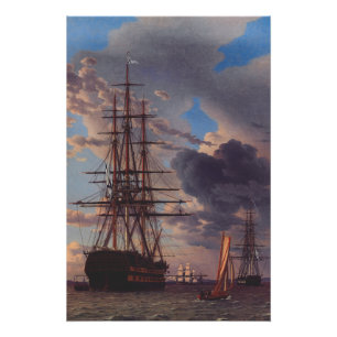 Ship and a Frigate at Anchor  Poster