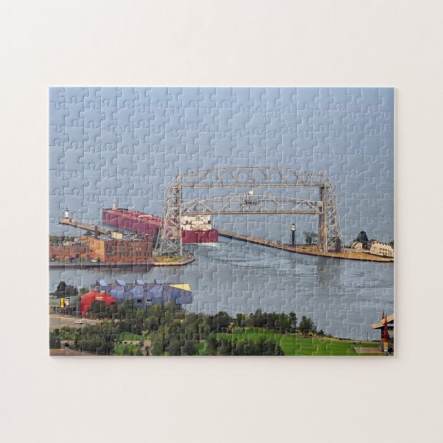 Ship and Lift Bridge, Lake Superior Jigsaw Puzzle (Horizontal)