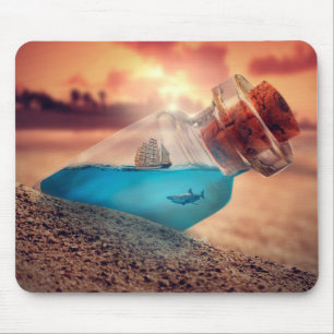 Ship and shark in the bottle mouse pad