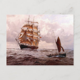 Ship and ship's boat postcard
