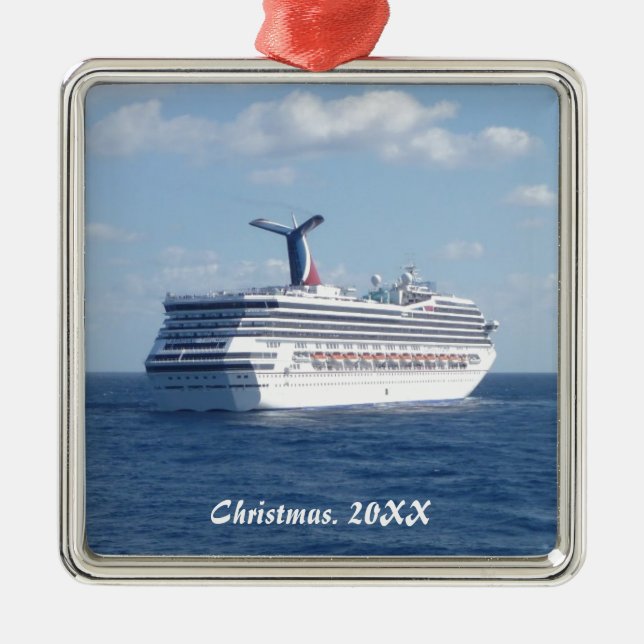 Ship at Sea Dated Photo Metal Ornament (Front)