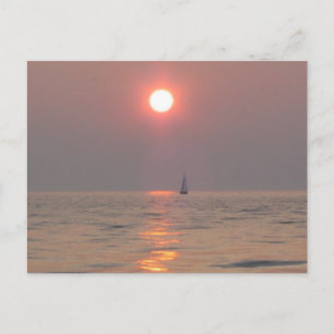 Ship at sunset postcard