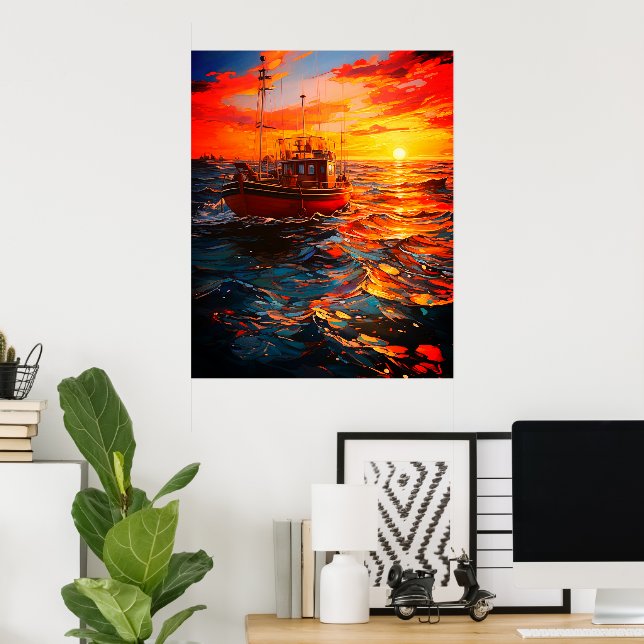 Ship at Sunset Poster (Home Office)