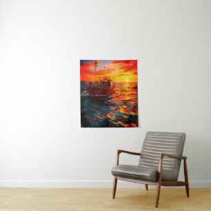 Ship at Sunset Tapestry