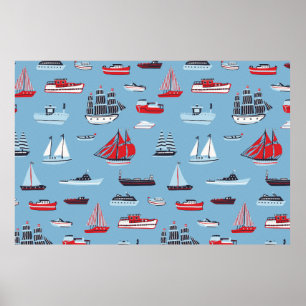 ship boat travel vintage pattern poster